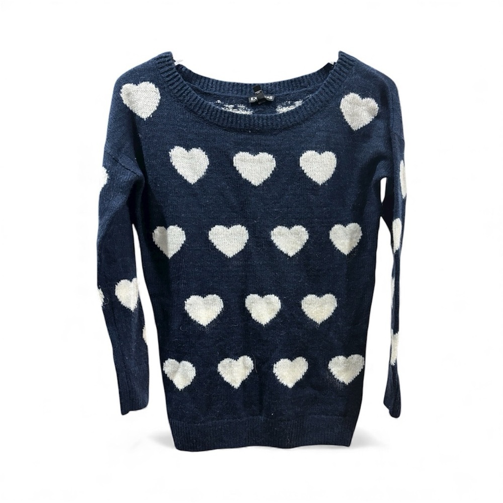 Express Navy Sweater with White Heart Design - Sz XS -S